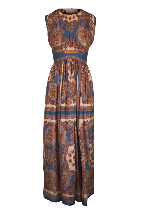 Zimmermann Mahon Dark Blue Paisley Waisted Maxi Dress - view 1