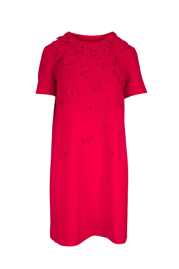Carolina Herrera Red Floral Embellished Shift Dress