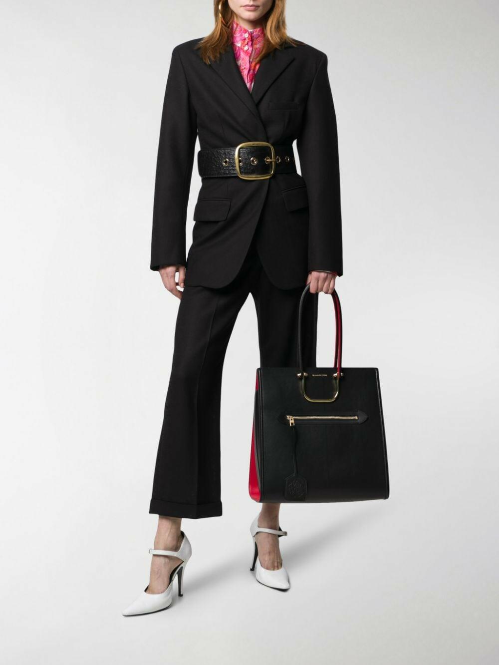 McQueen - The Tall Story Black & Red Leather Large Tote