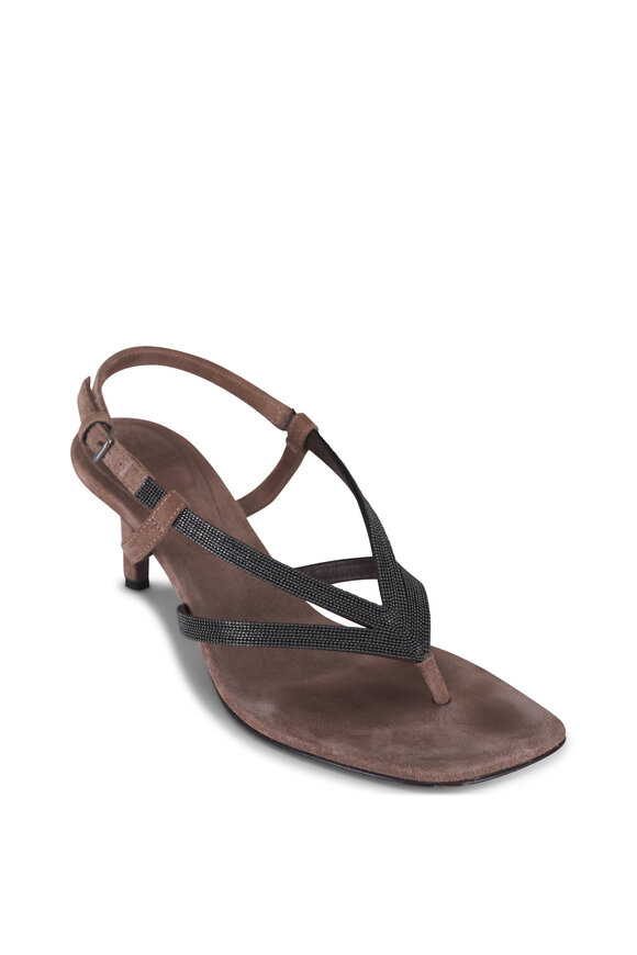 Brunello Cucinelli Testa Moro Monili Suede Sandal, 55mm