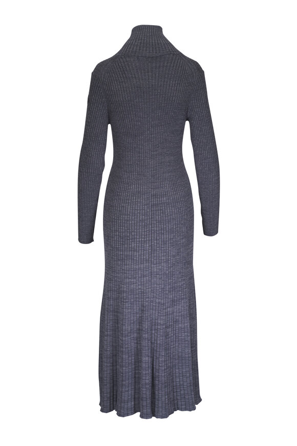 Moncler - Gray Ribbed Wool Midi Dress