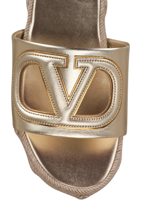 Valentino Garavani - Platinum Leather VLogo Cutout Flatform Slide