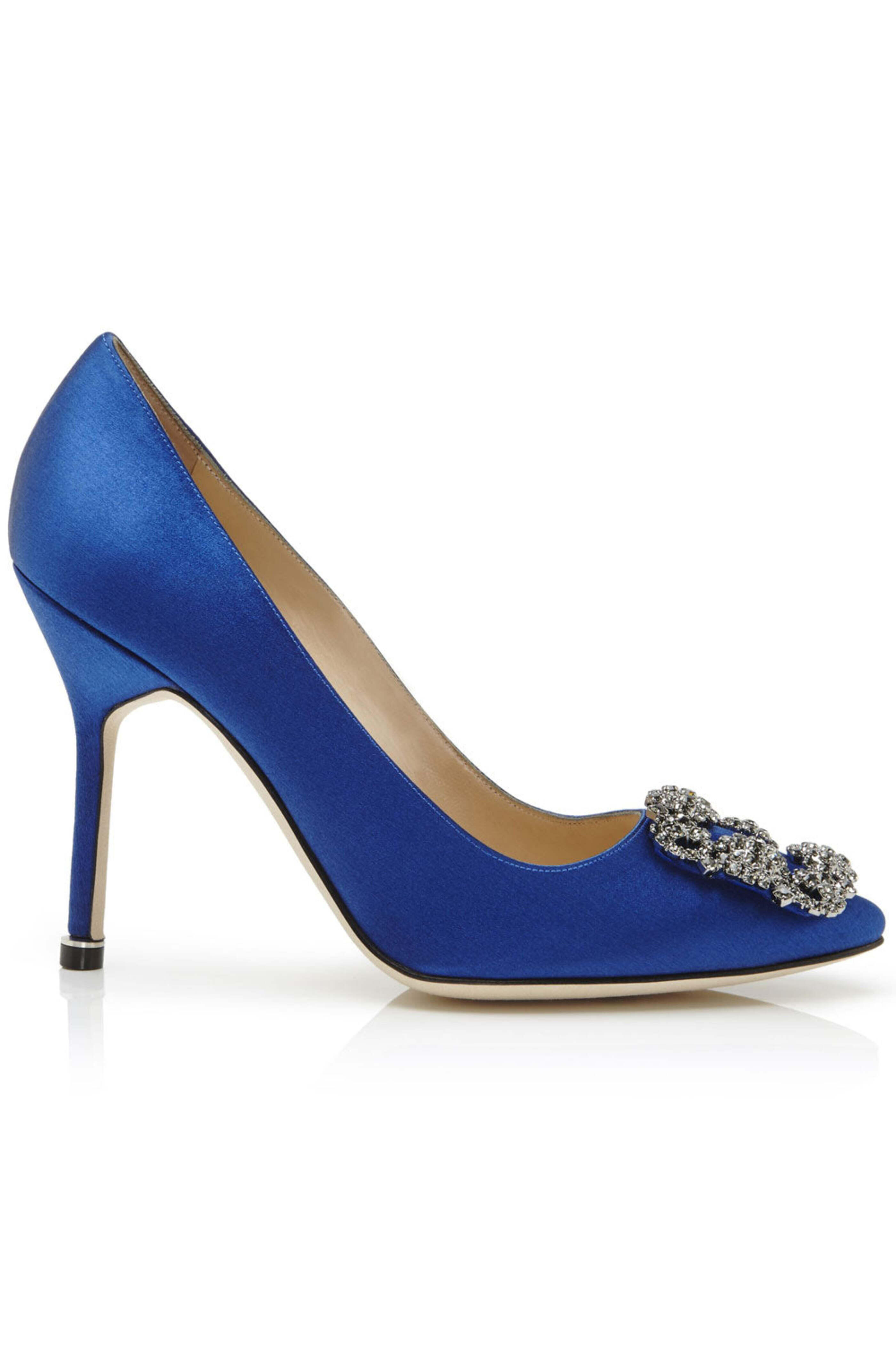 Manolo Blahnik - Hangisi Blue Satin Jewel Buckle Pump