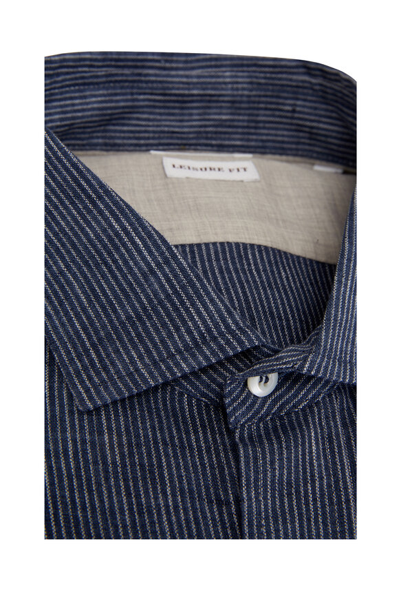 Brunello Cucinelli - Navy Blue Micro Stripe Sport Shirt