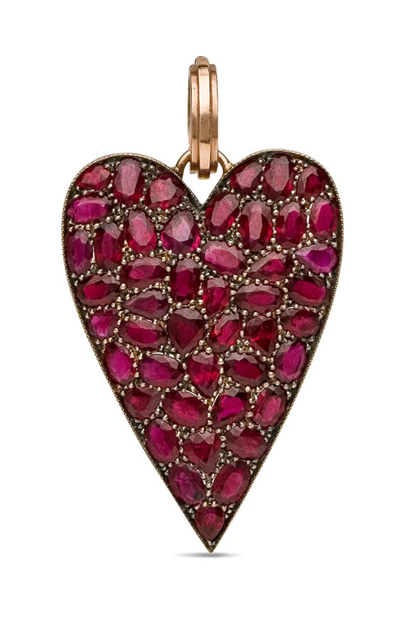 Sylva & Cie Rose Gold Burmese Ruby Large Heart Pendant - view 1