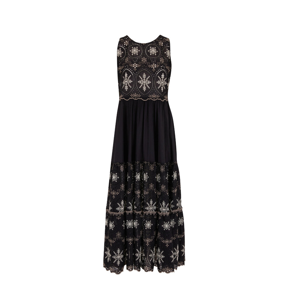 D.Exterior - Black Eyelet Detail Sleeveless Maxi Dress