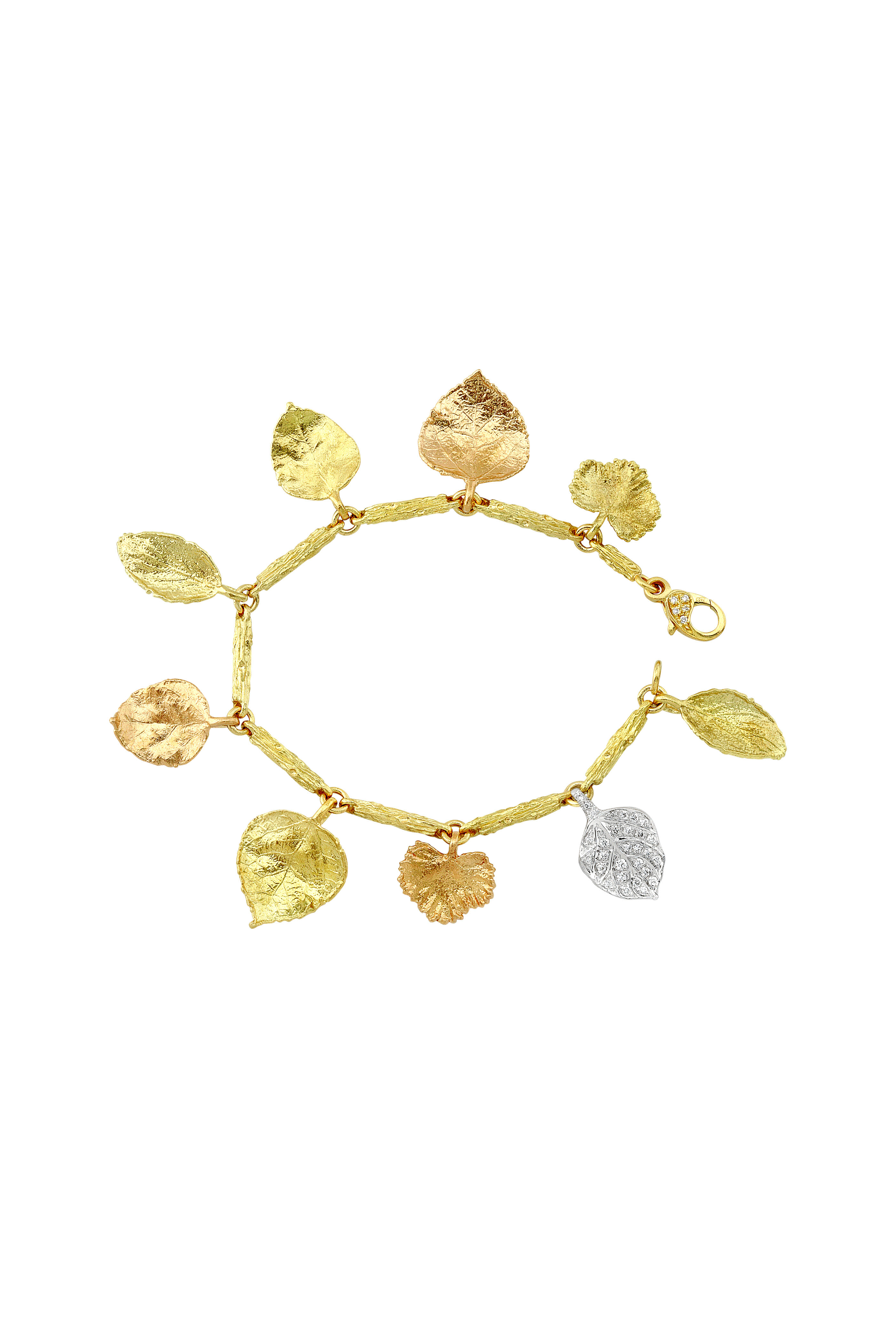 Aaron Henry - Gold Branch Link Diamond Leaf Bracelet