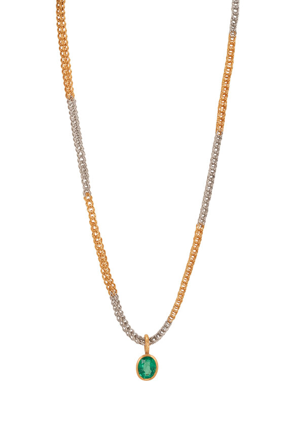 Malcolm Betts Platinum & Yellow Gold Emerald Pendant Necklace