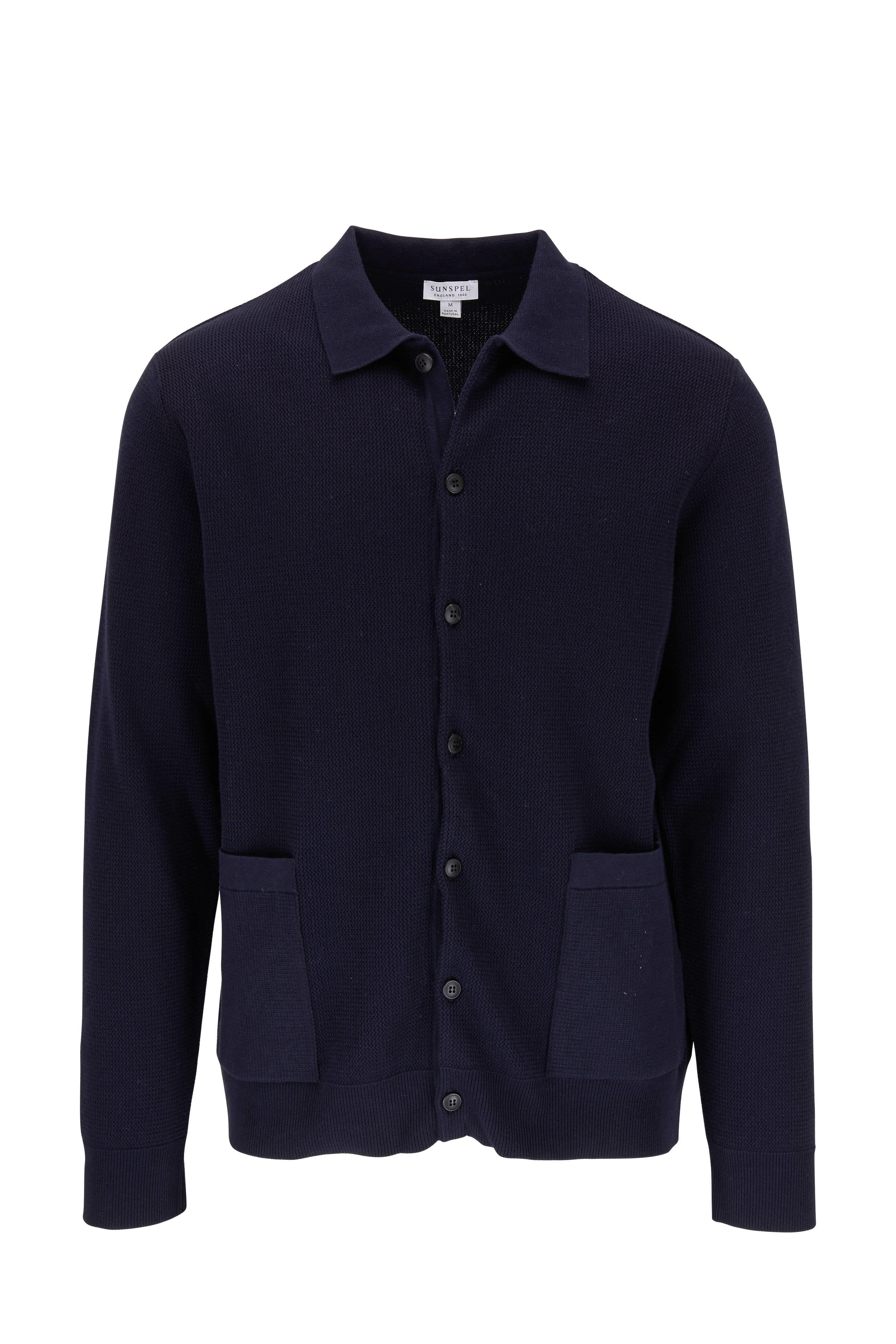 Sunspel - Navy Piqué Front Button Cardigan