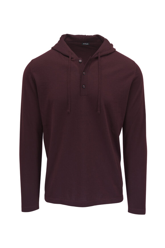 Kiton Burgundy Cashmere & Silk Button Hoodie 