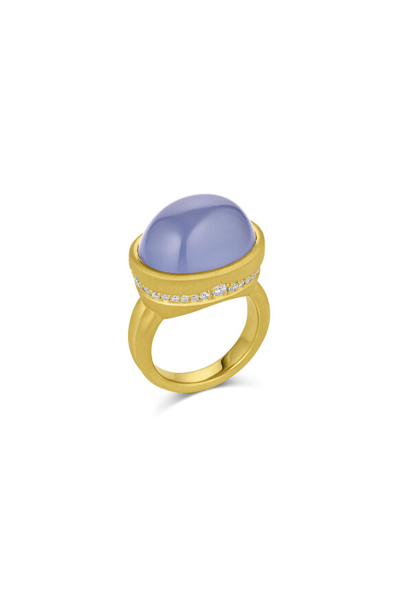 Leigh Maxwell 18k Yellow Gold Scallop Diamond & Chalcedony Ring - view 2