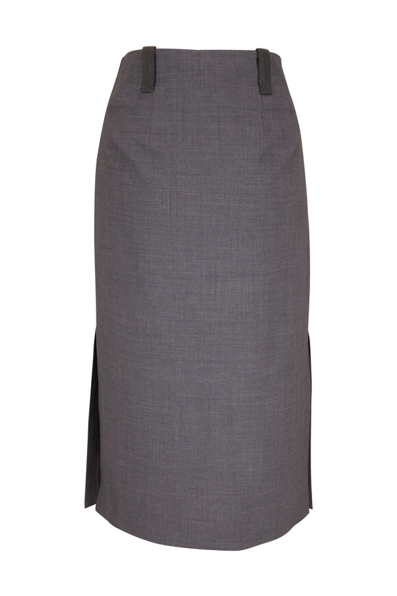 Brunello Cucinelli - Gray Wool Blend Midi Skirt 