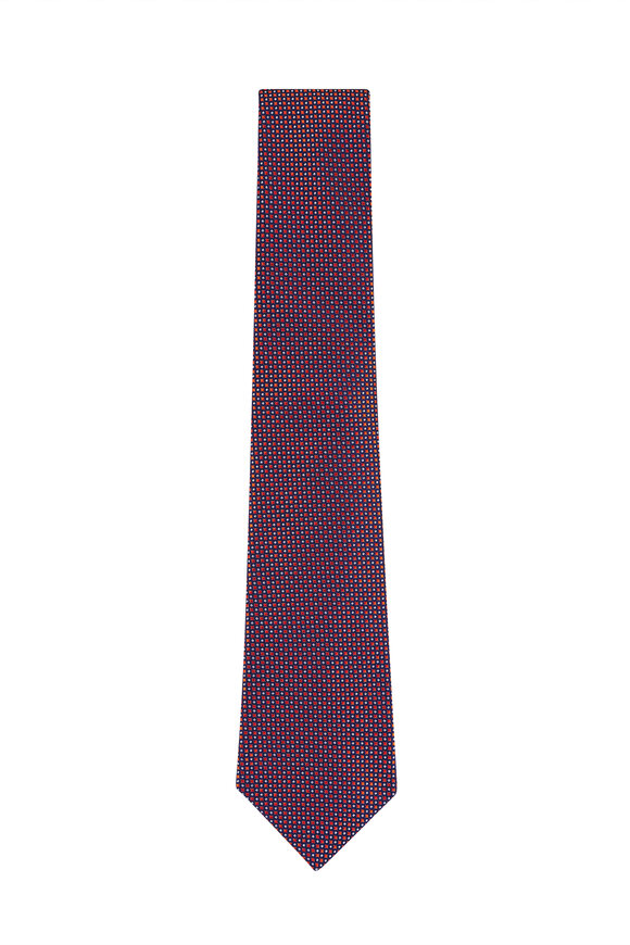 Kiton Orange Geometric Silk Necktie - view 1