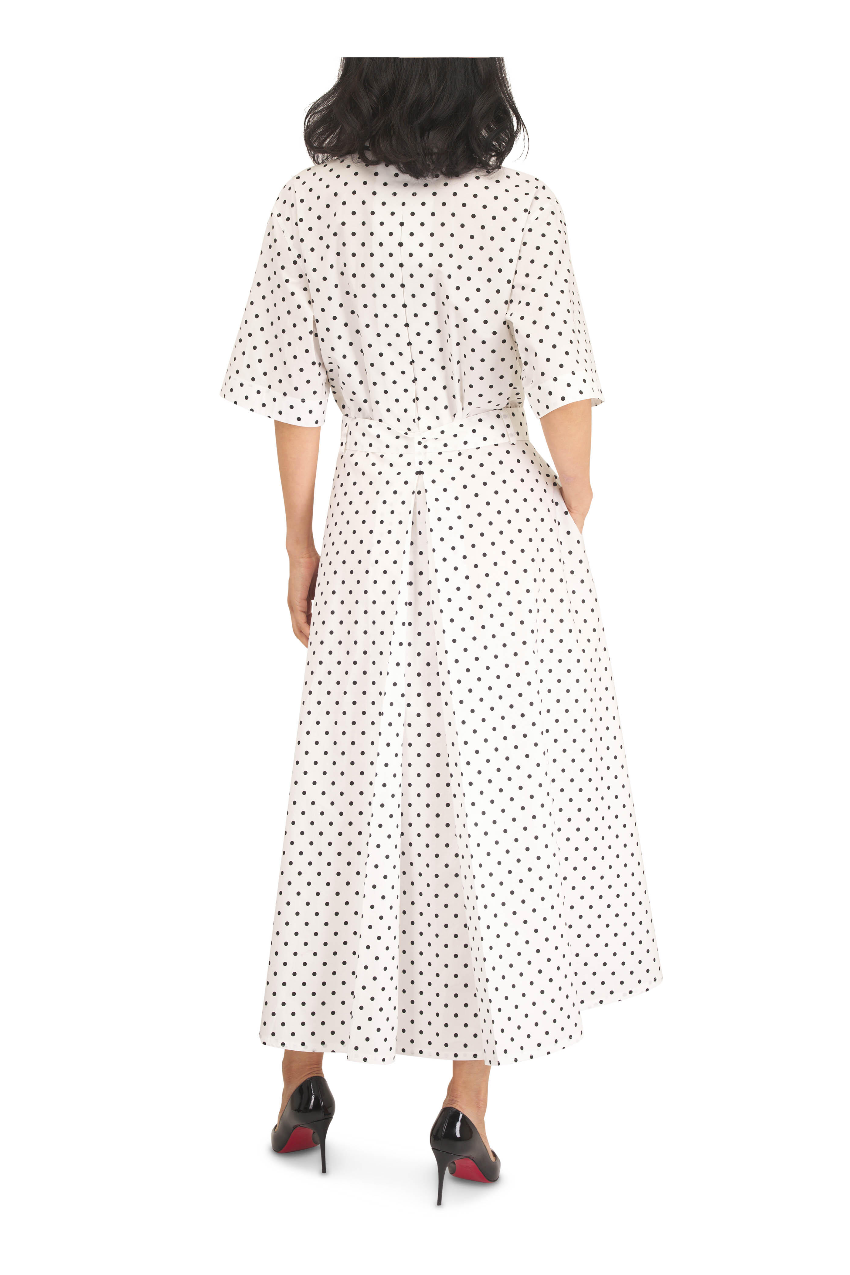 Valentino - Black & White Polka Dot Midi Dress - view 4