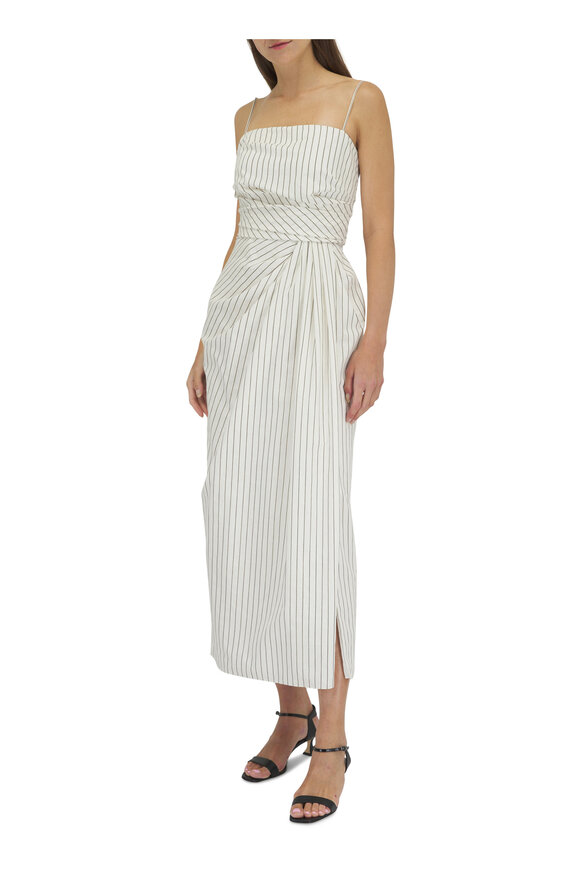 Adam Lippes - Cari Black & White Stripe Gathered Midi Dress