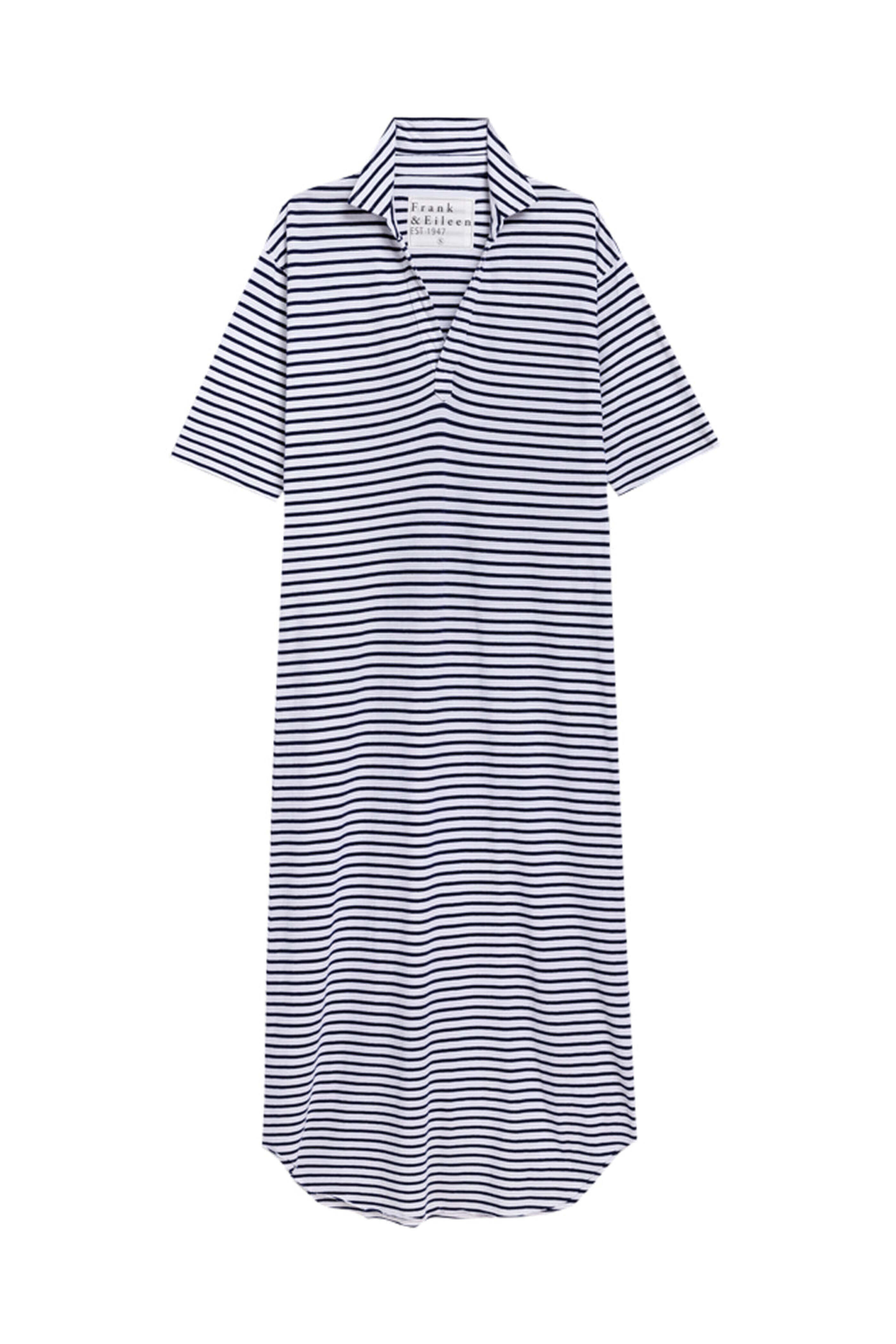 Frank & Eileen - Emma White & Navy Stripe Henley Maxi Dress