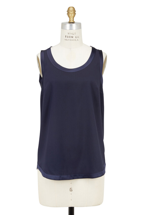 Brunello Cucinelli - Navy Blue Silk Scoop Neck Reversible Tank