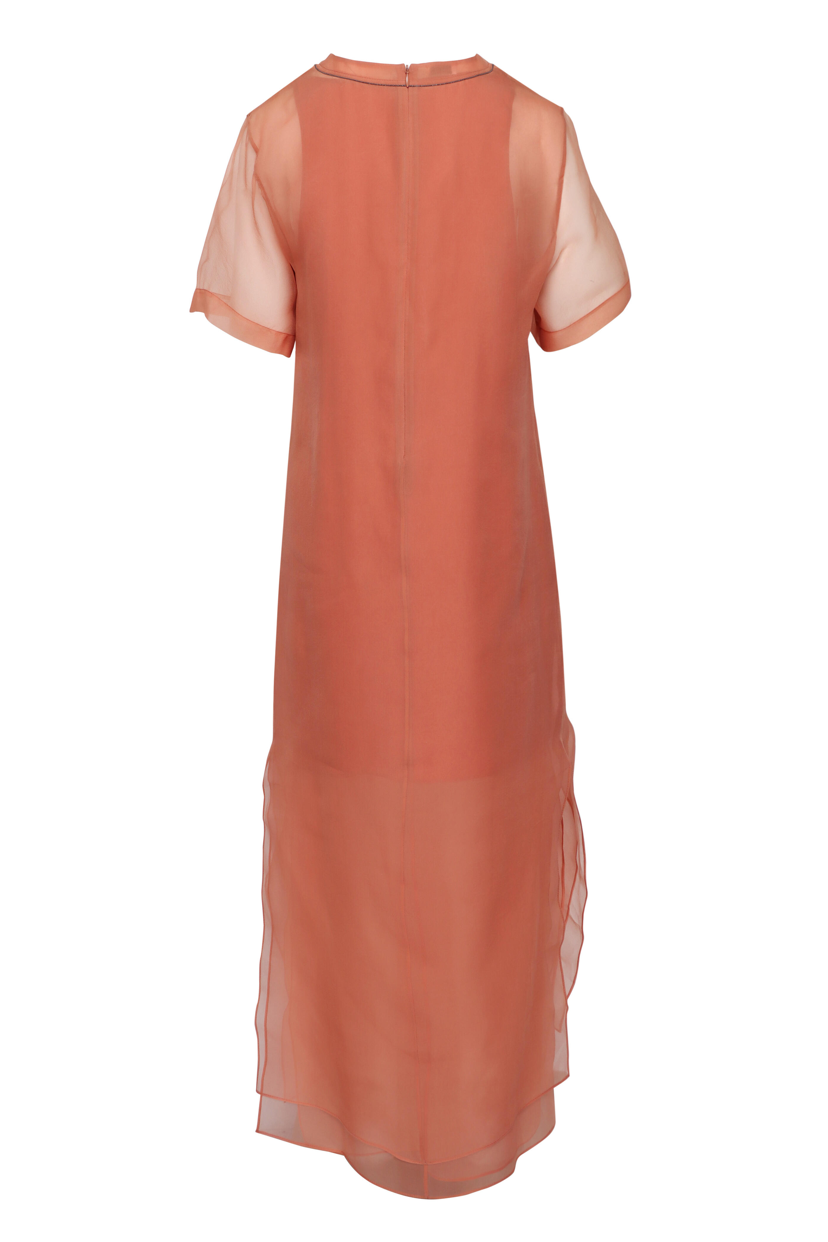 Brunello Cucinelli - Orange Crispy Silk Chiffon T-Shirt Dress