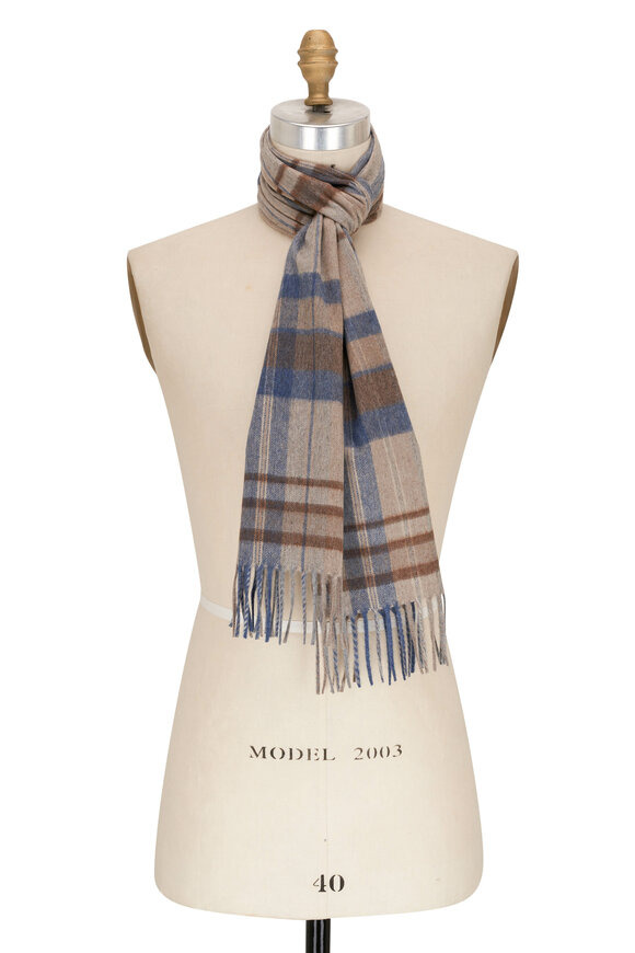 Fratelli Piacenza - Vintage 1 Taupe & Blue Plaid Cashmere Scarf