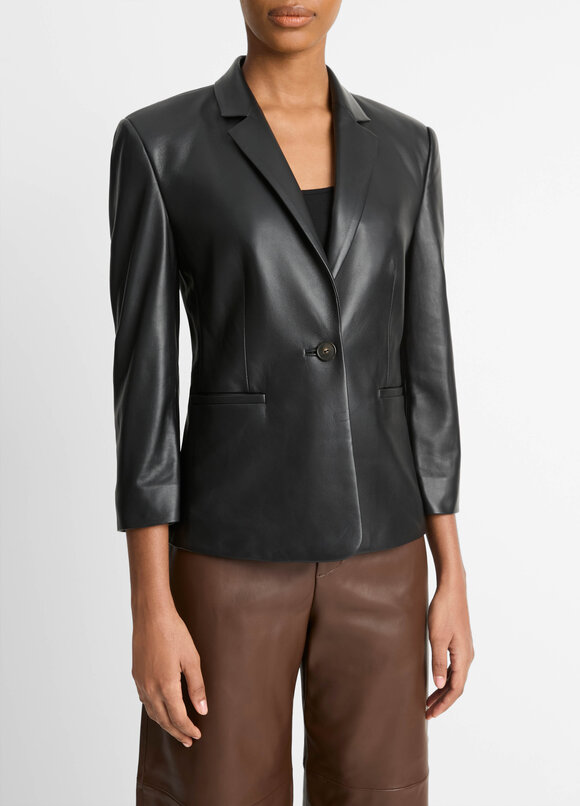 Vince - Black Leather Shrunken Blazer