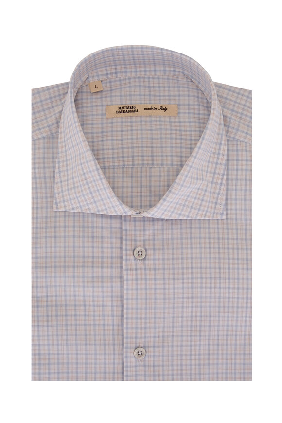 Maurizio Baldassari Light Blue & Tan Plaid Cotton Sport Shirt 