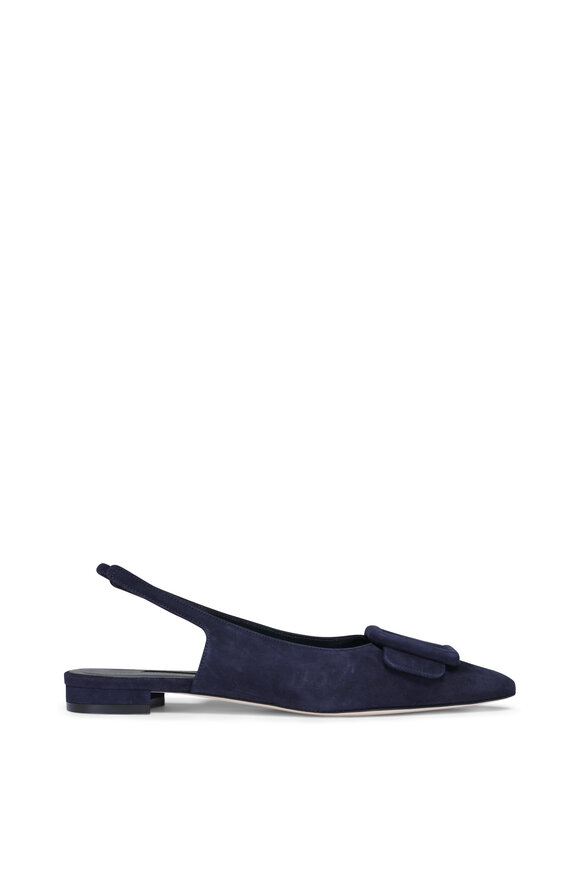 Manolo Blahnik Maylura Navy Suede Gala Flat Slingback - view 2