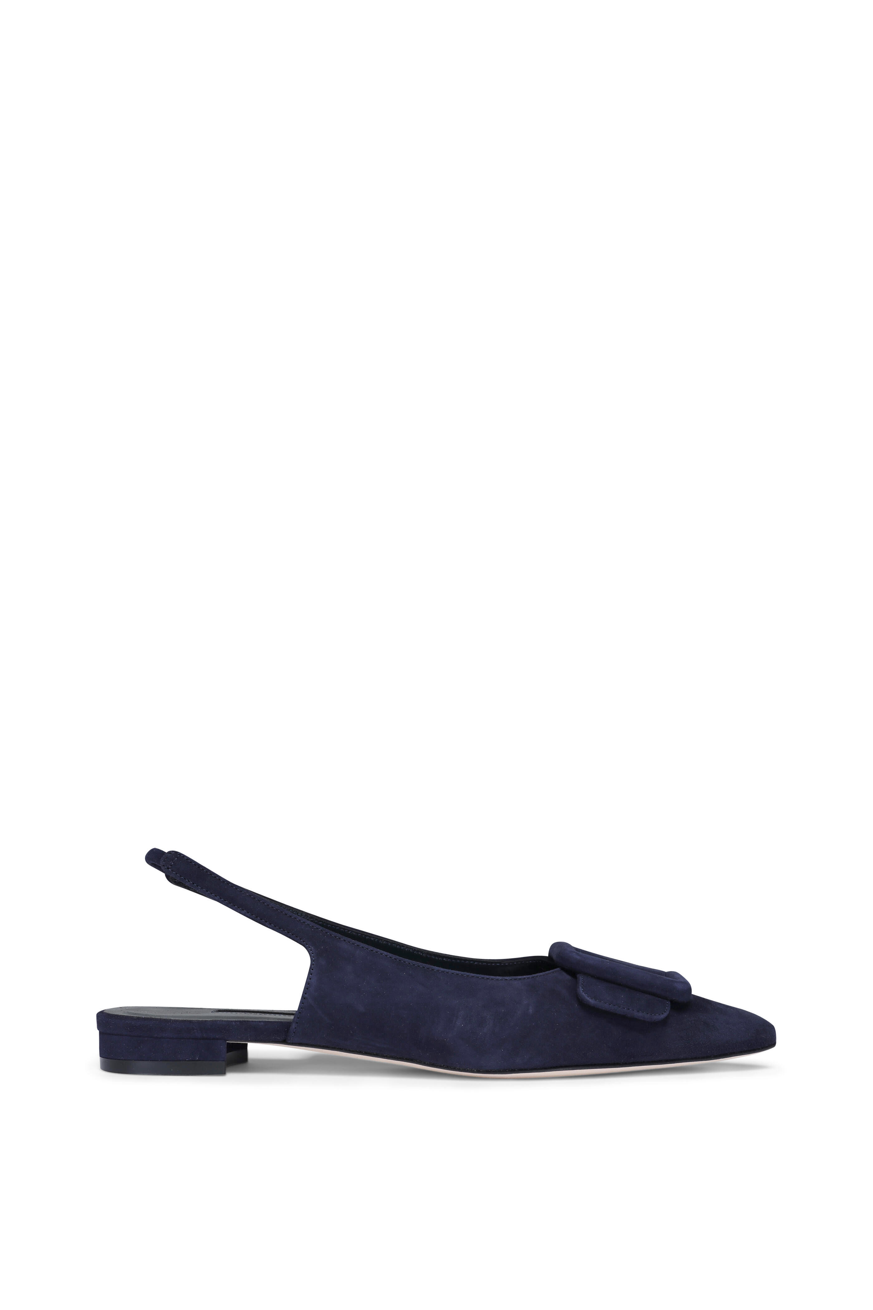 MANOLO BLAHNIK ネイビー サンダル　ミュール Manolo Blahnik - Maylura Suede Gala Flat Slingback in Navy