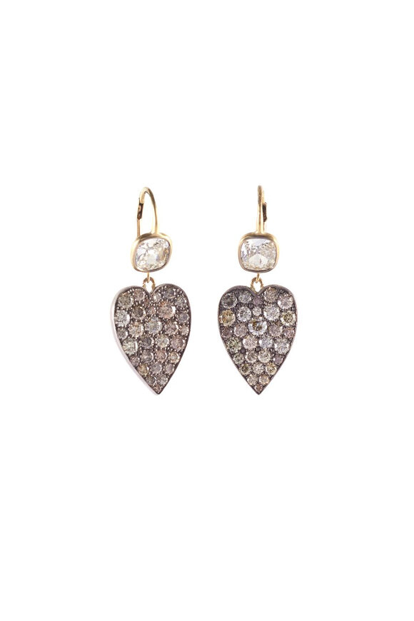 Sylva & Cie Old European Diamond Heart Drop Earrings - view 1