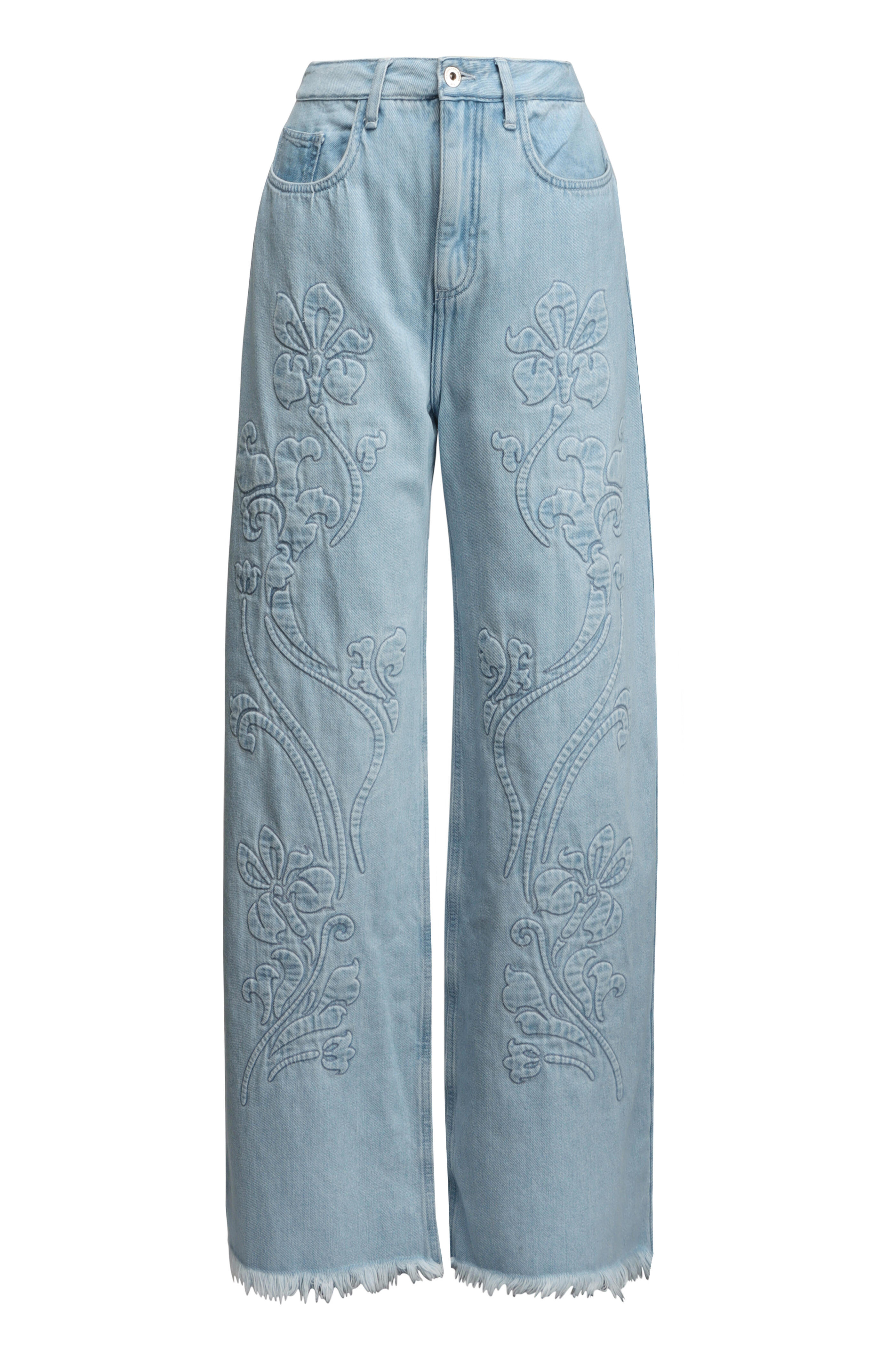 Marques ' Almeida - Flower Embroidered Boyfriend Jean in Baby Blue