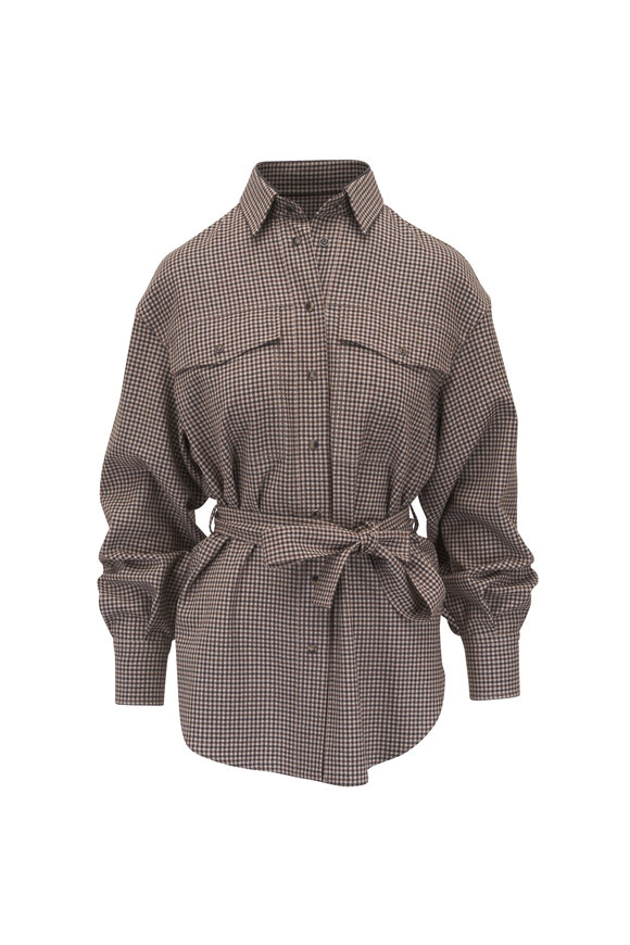 Brunello Cucinelli - Gray Metallic Silk Print Western Blouse