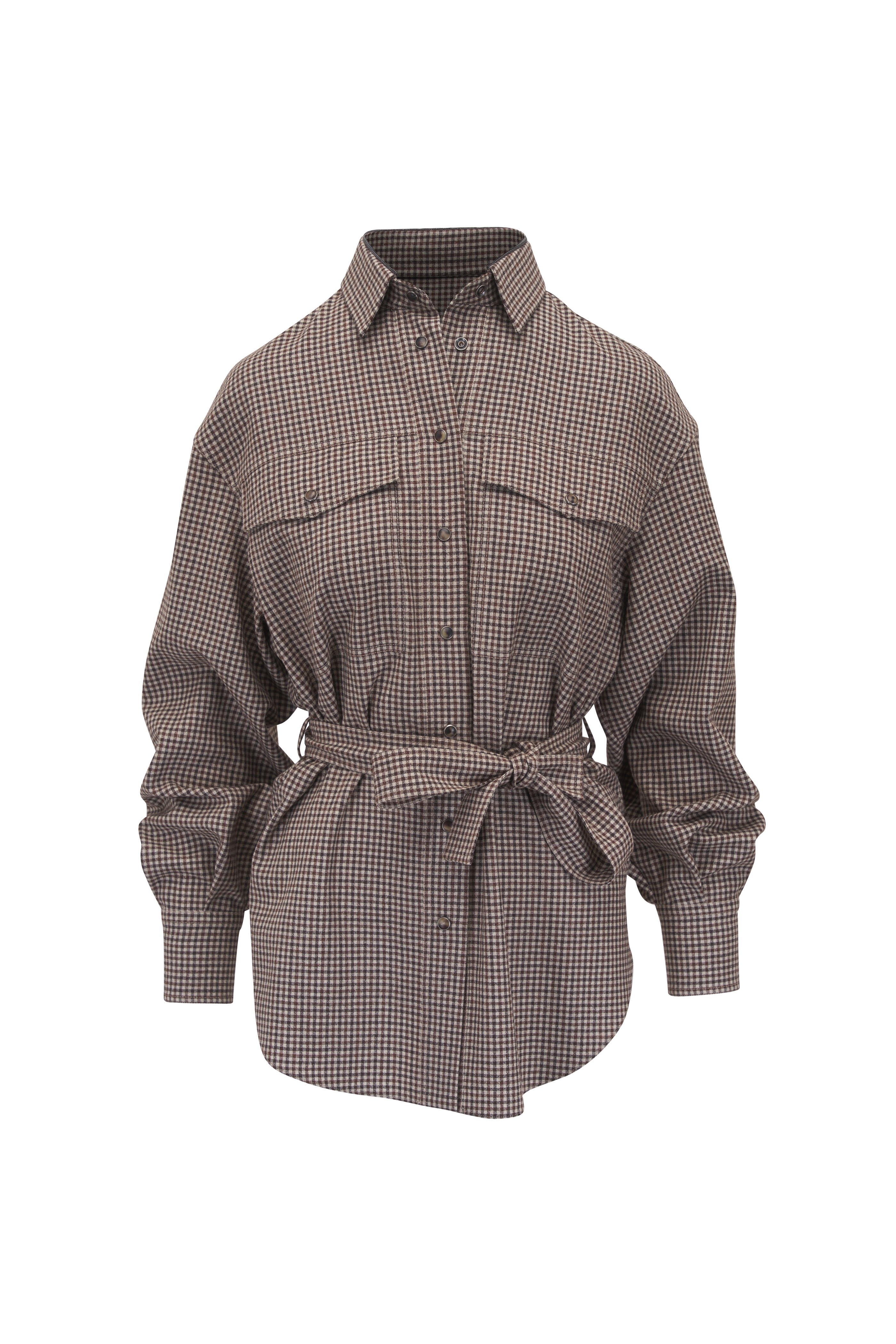 Brunello Cucinelli - Brown Multi Check Wool Belted Shirt