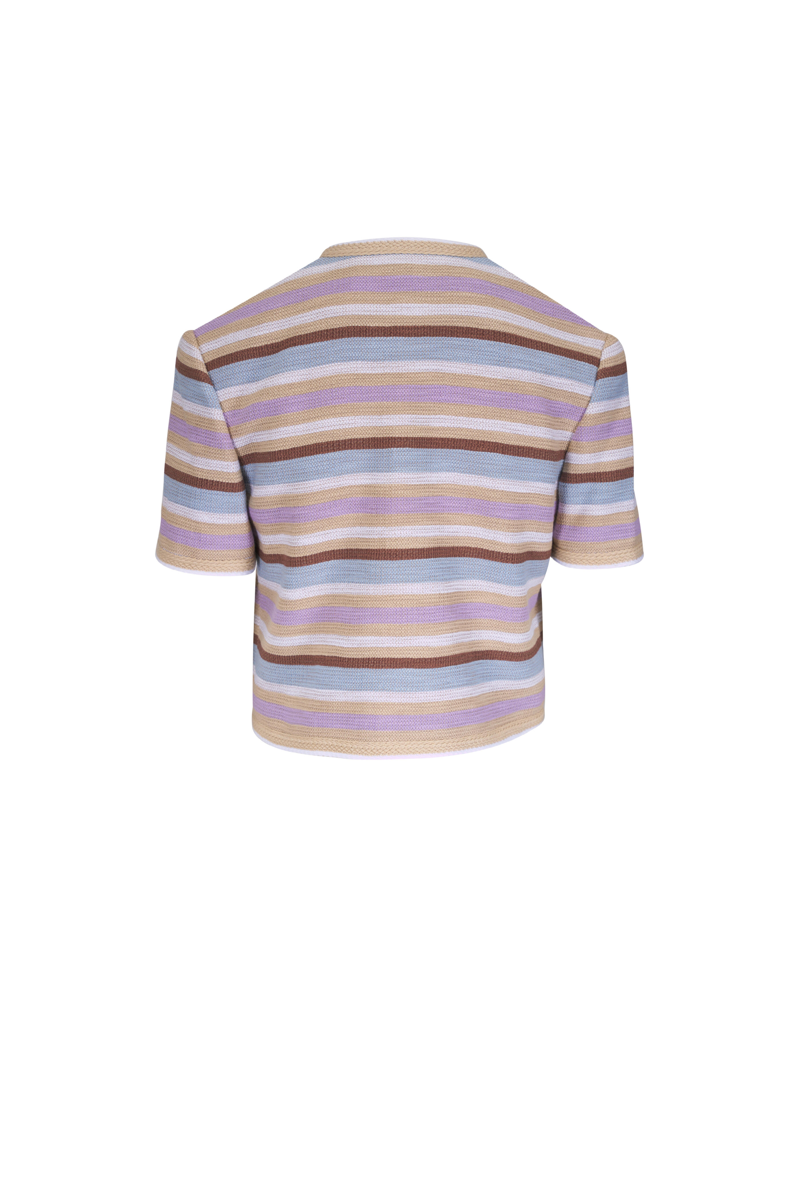 Veronica Beard - Wyatt Khaki Multicolor Striped Short Sleeve Jacket