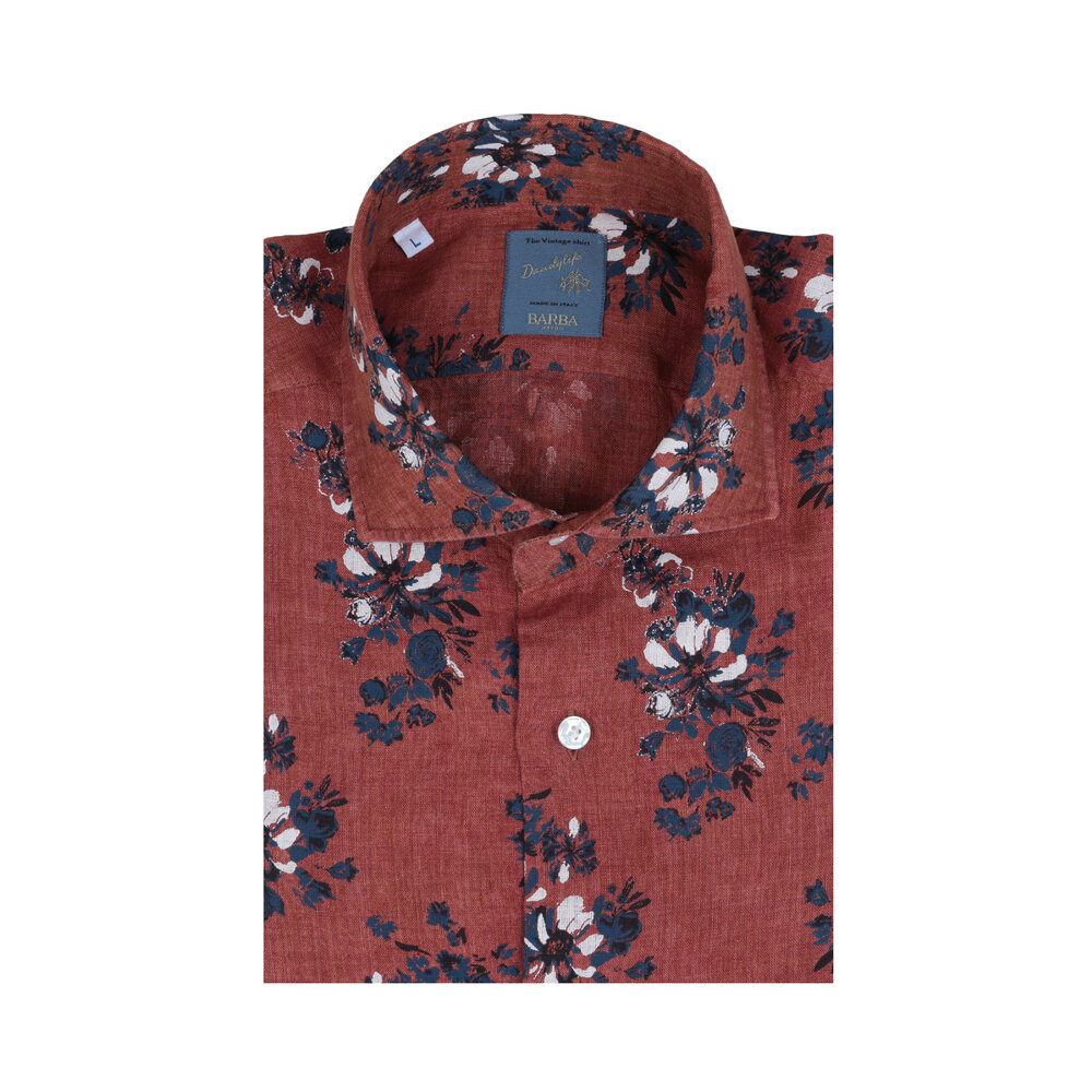 Barba - Rust & Blue Floral Linen Sport Shirt | Mitchell Stores