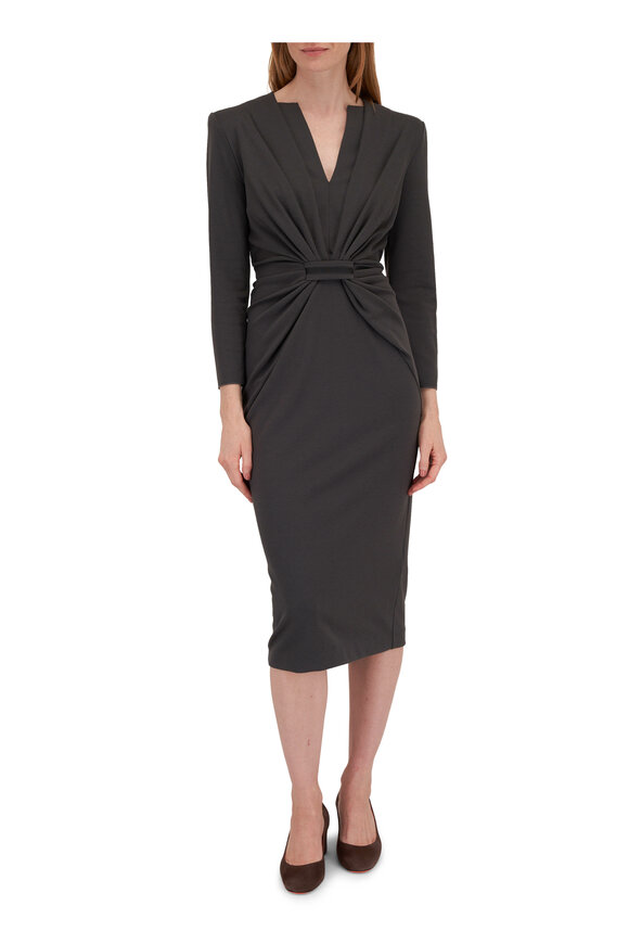 Giorgio Armani - Dark Gray Milano Jersey Tab Front Midi Dress  