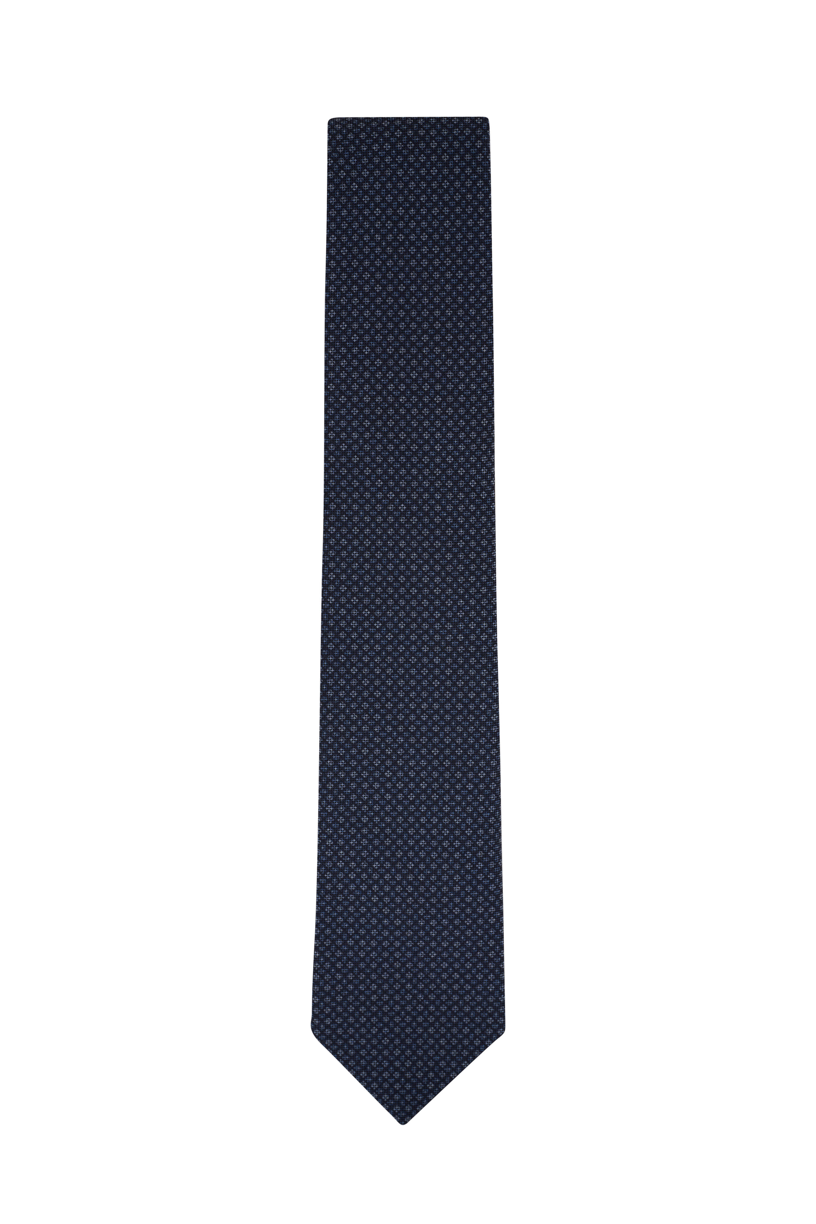Zegna - Blue Geometric Print Wool & Silk Necktie