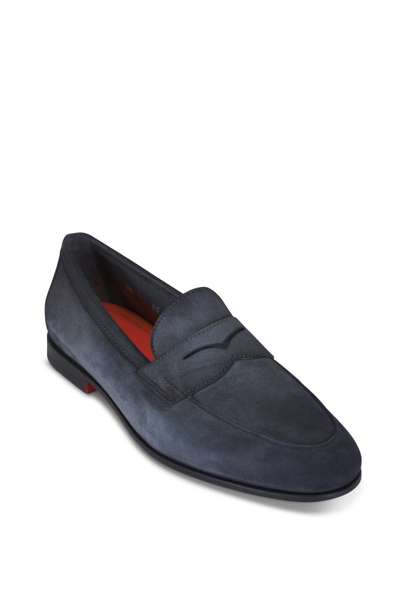 Santoni Gray Suede Loafer