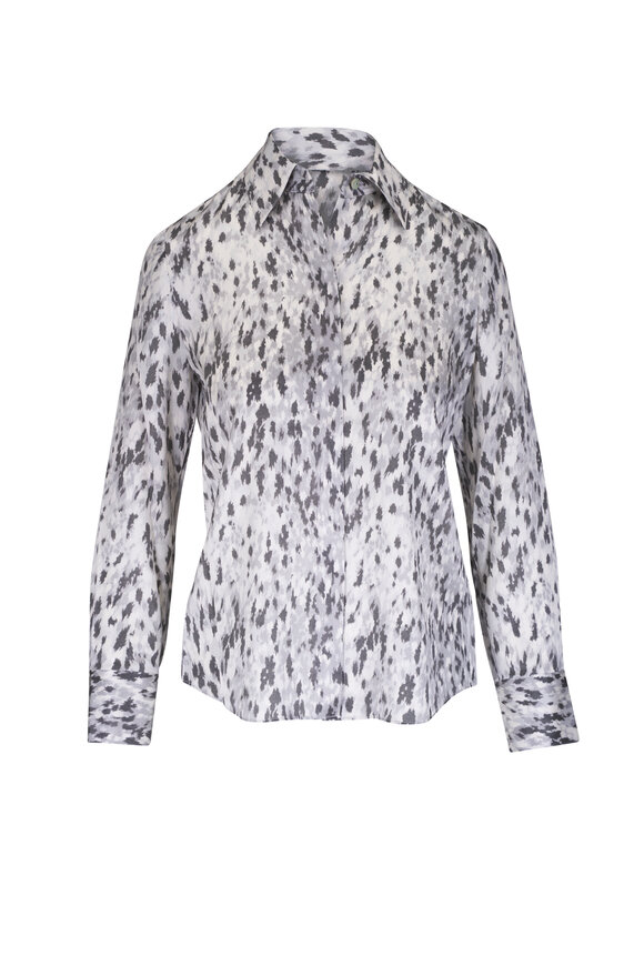 Vince Gray Abstract Onyx Silk Slim-Fit Shirt