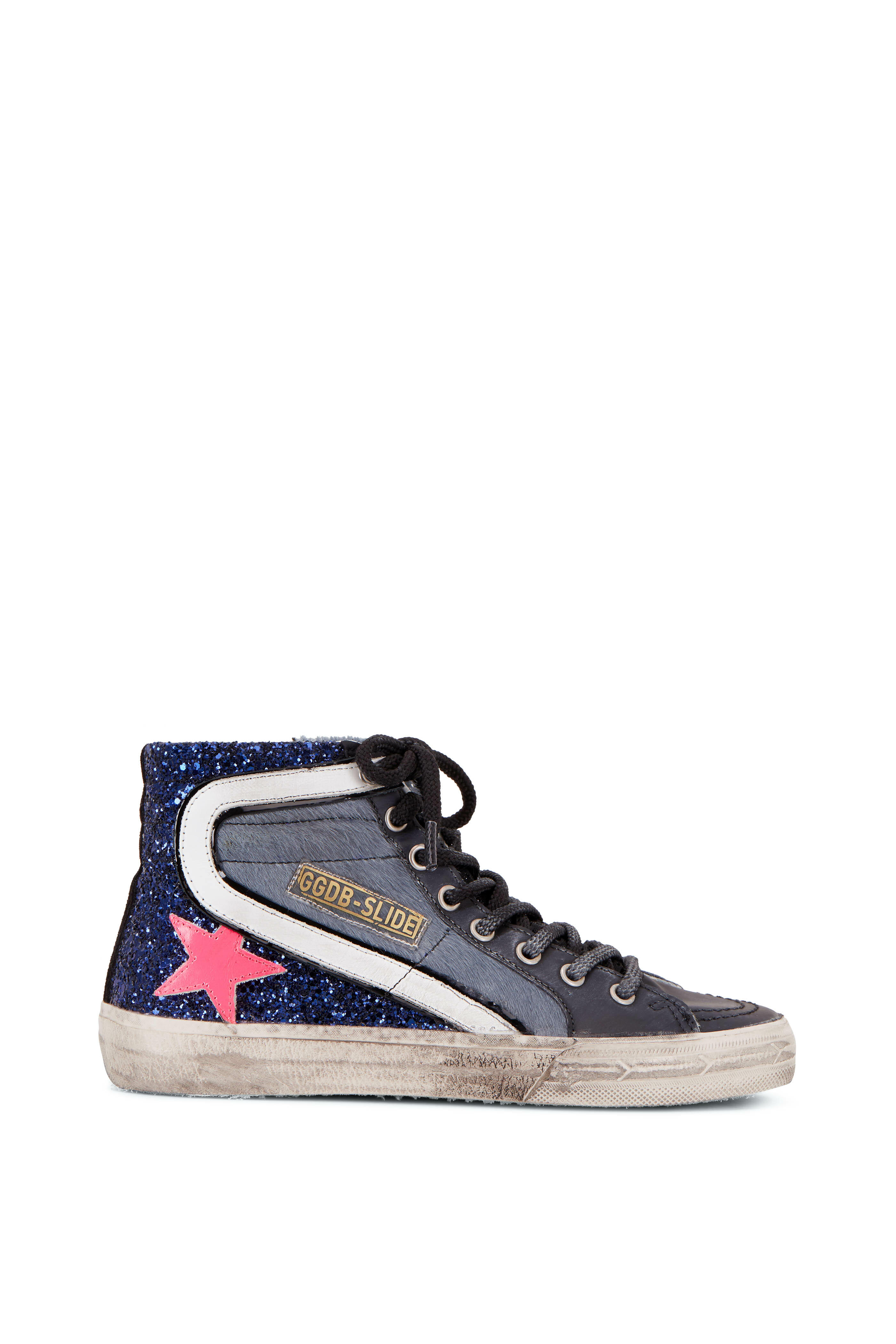Golden Goose - Slide Blue Glitter & Hot Pink Star Sneaker
