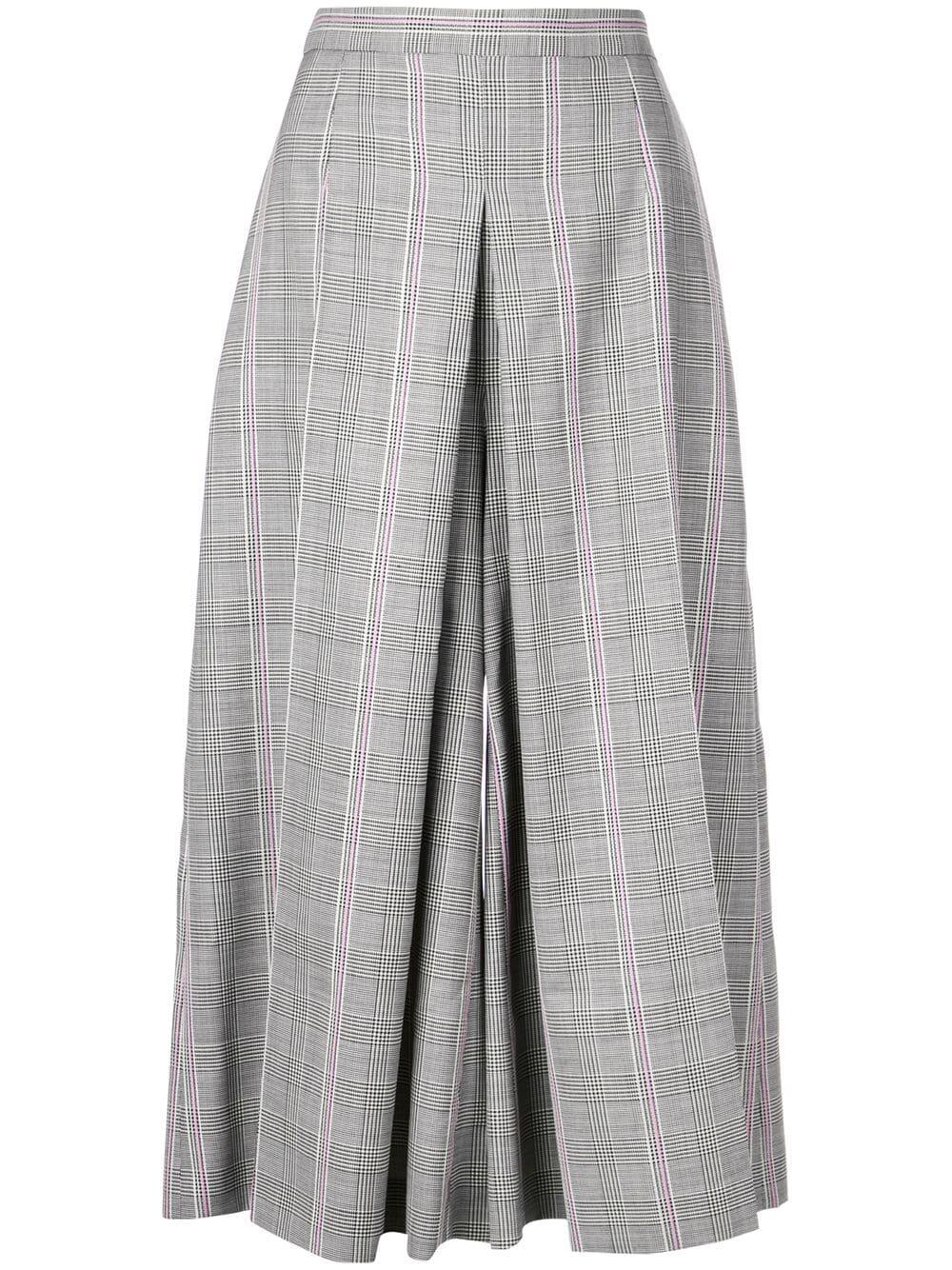 McQueen - Black, White & Pink Plaid Wool Wide Leg Crop Pant