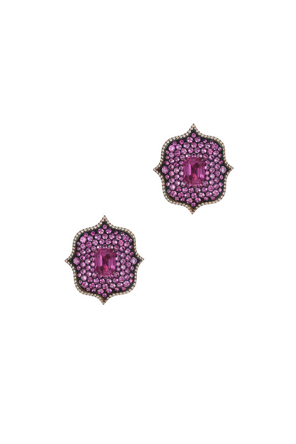 Bayco - 18K Rose Gold Pink Sapphire & Diamond Earrings