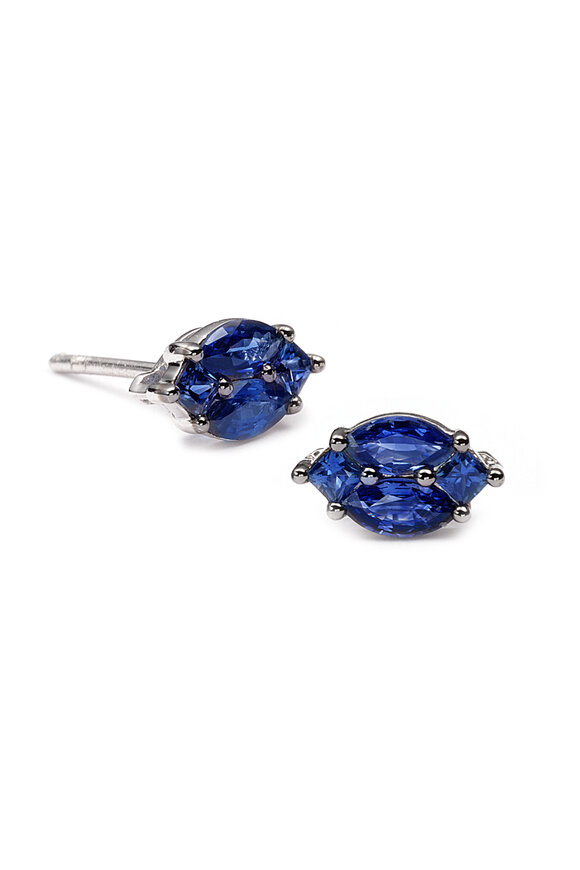 Nam Cho 18k White Gold Blue Sapphire Marquis Stud Earrings - view 1