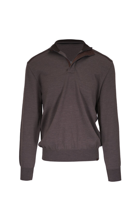 Paul & Shark Brown Wool Quarter Zip Pullover