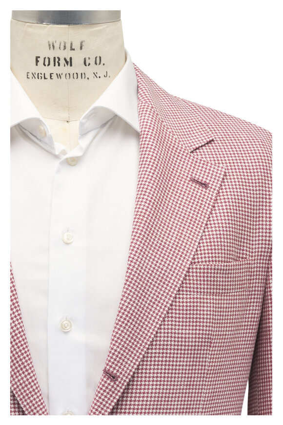 Brunello Cucinelli Red Houndstooth Wool, Linen & Silk Sportcoat