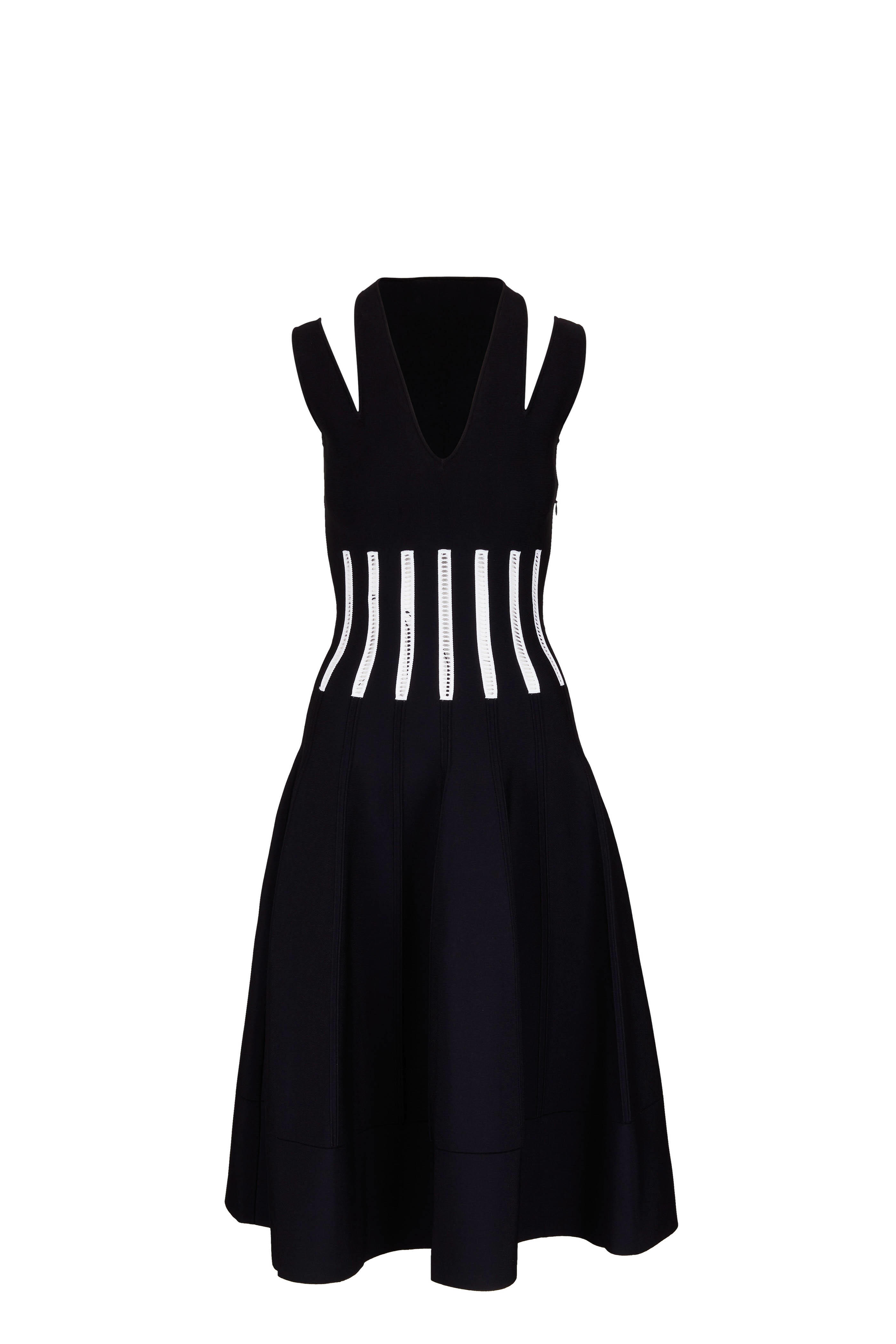 McQueen - Black Cotton Corset Midi Dress