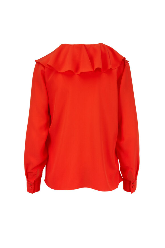 Fendi - Orange Silk Ruffle Front Blouse