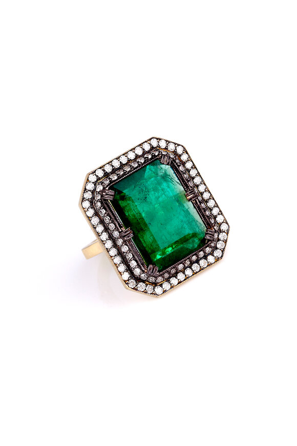 Sylva & Cie - 18K Yellow Gold Emerald & Diamond Ring