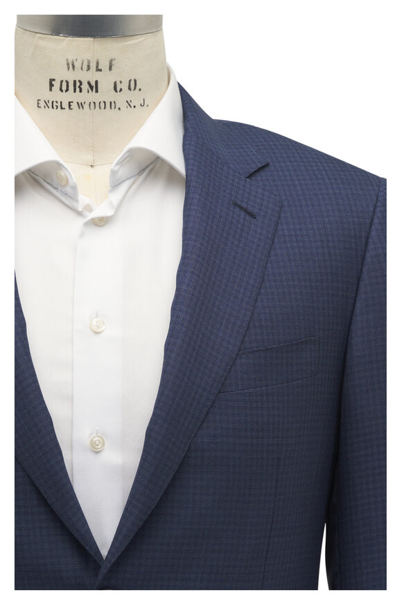 Canali Blue Microcheck Wool & Silk Suit