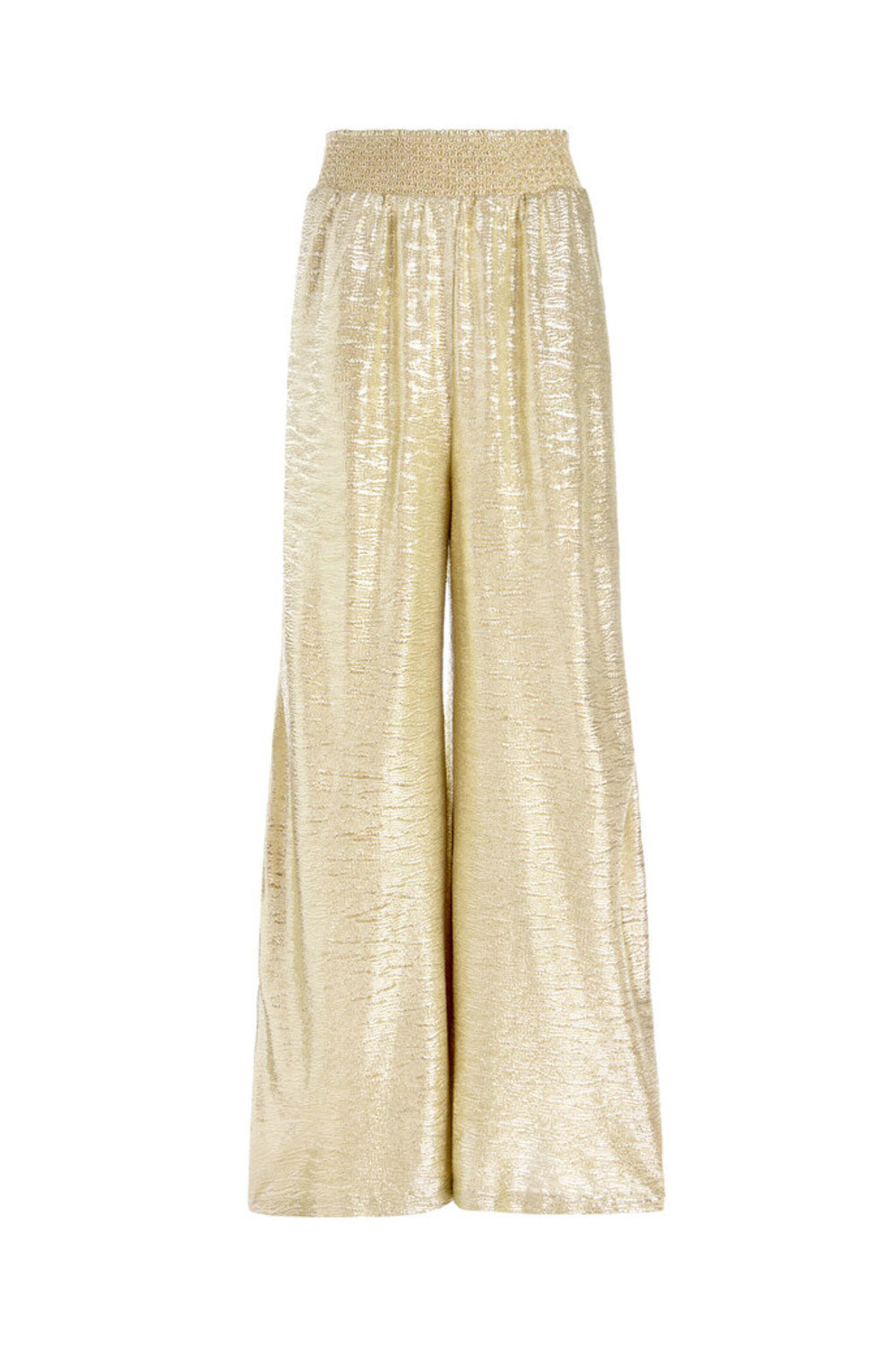 Alice & Olivia - Gold Metallic Janella Smocked Waist Wide Leg Pant