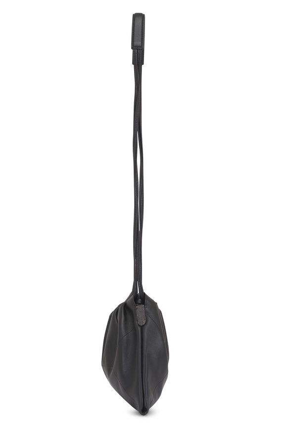 Brunello Cucinelli Black Leather Drawstring Crossbody - view 4