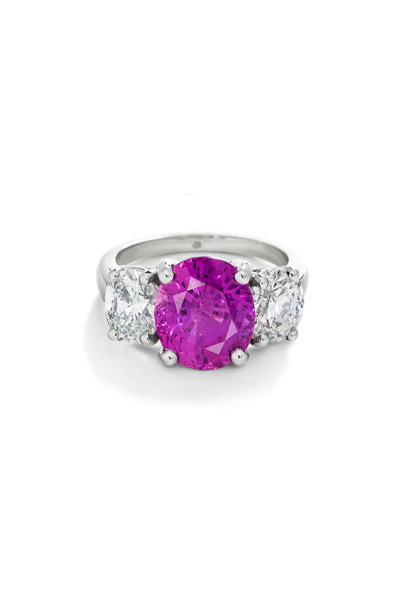 Oscar Heyman - Platinum 6CT Vivid Pink Sapphire & Diamond Ring